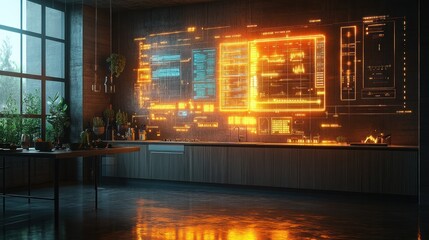 Obraz premium Futuristic Smart Kitchen: Digital Interface Integrated into Modern Design