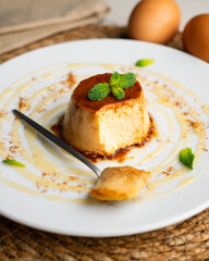 Egg flan made with a traditional Spanish recipe.