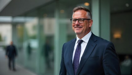 Fototapeta premium Modern Executive Portrait: Captivating a successful business executive, exuding confidence and professionalism. A stylish man, sharply dressed.