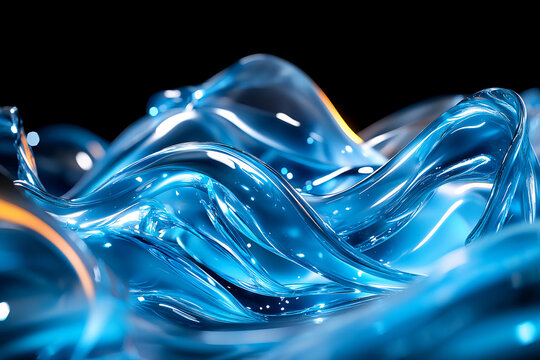 Ethereal liquid strands of transparent blue and shimmering silver blending in a dreamlike state, symbolizing the creation of a magical elixir, fantasy, and mystery