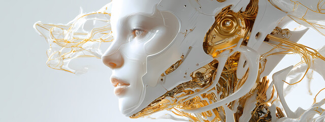 Cybernetic Humanoid with Gold Accents