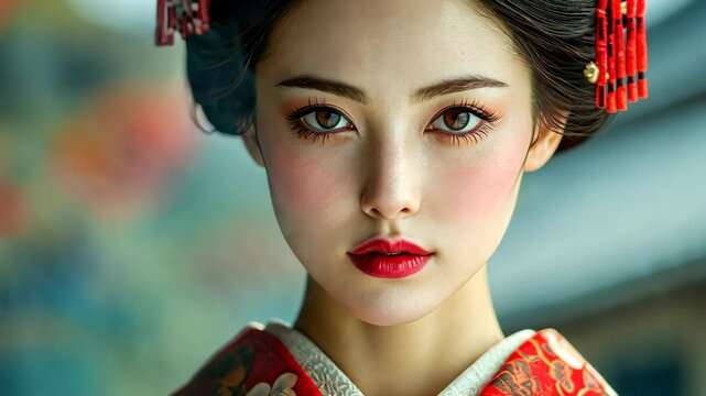 Elegant geisha portrait series showing traditional beauty and intricate kimono design