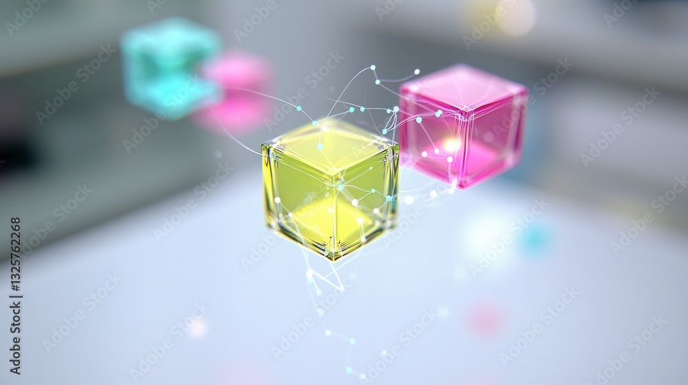 Poster abstract colorful cubes network connection technology innovation 3d render futuristi