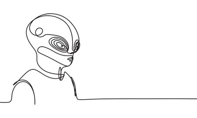 Alient silhouette one line continuous. Hand drawn vector art.
