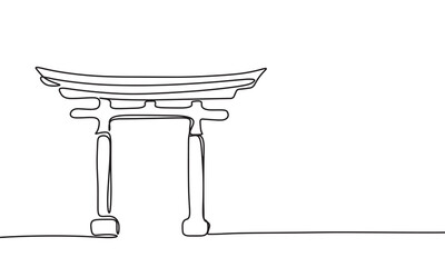 Japanese arch silhouette one line continuous. Hand drawn vector art.