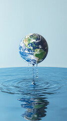 An illustration of the Earth floating on clear water, symbolizing World Water Day and reminding us to protect the environment, the planet, and water for our survival