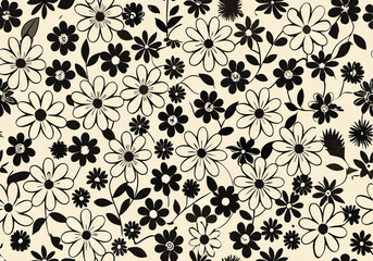 Elegant Black and White Floral Design Seamless Pattern Texture