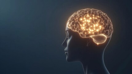 Fototapeta premium Illuminated Mind - Abstract Human Head with Glowing Brain Symbolizing Deep Thought and Intelligence