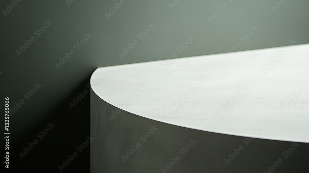 Aufkleber closeup of a white curved table against a gray background