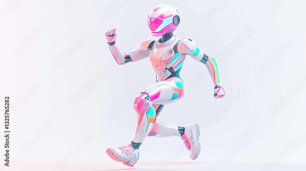 Fototapete Colorful Futuristic Robot Running Dynamic Pose 3D Render