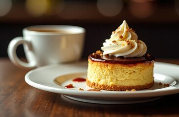 Enjoying a cozy moment with coffee and a creamy cheesecake dessert