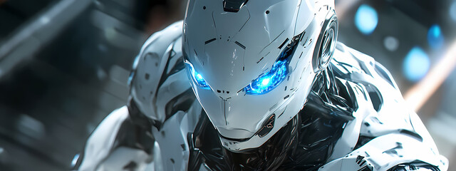 Futuristic AI Robot with Intense Glowing Eyes