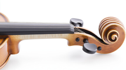 close up view of wooden violin showcasing its elegant curves and strings, highlighting craftsmanship and musical artistry