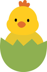 Cute little chick sitting in the eggshell flat vector illustration.
Easter yellow chick hatching from its shell cartoon isolated.
Good for greeting card,poster, banner, leaflet.
Transparent background