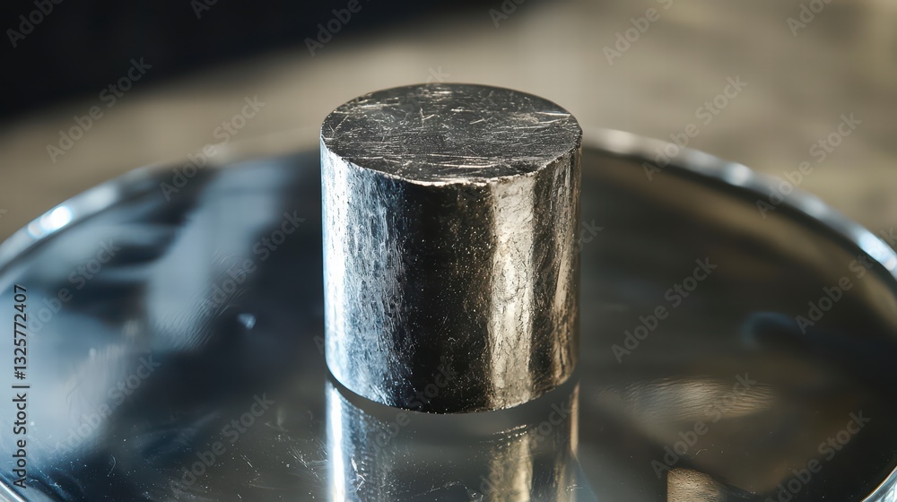 Poster isolated metallic cylinder:a close-up shot of a cylindrical metallic object on a reflective metallic