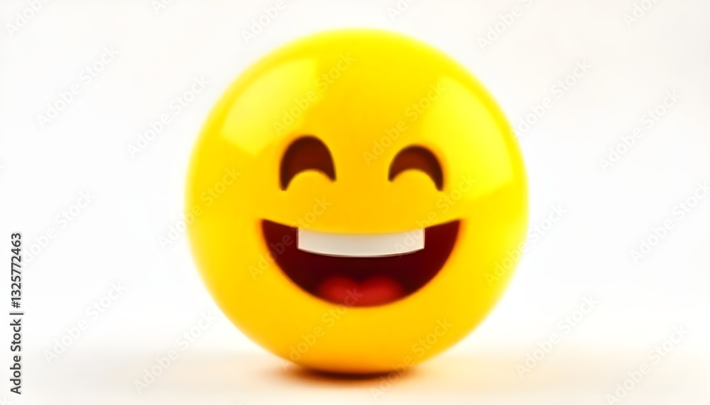 Poster a vibrant 3d rendering of a yellow smiley emoji with a cheerful and radiant expression, perfect for 