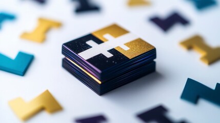 Fototapeta premium Modern 3D Plus Minus Icon Design Gold Blue High Res Image