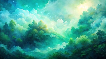 Fototapeta premium Dreamy Landscape with Ethereal Clouds and Soft Green Tones