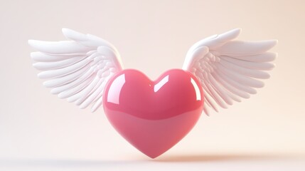 Obraz premium Pink Heart with White Wings on a Light Background