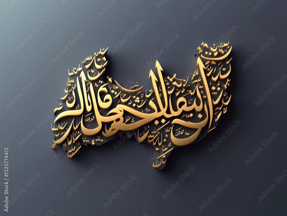Aufkleber golden arabic calligraphy on dark gray surface with shadow effect. decorative script design with int
