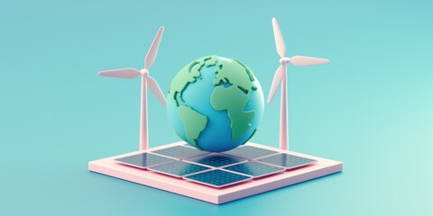 Fototapeta premium 3d renewable energy innovations earth digital art futuristic aerial view sustainability concept