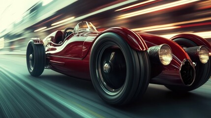 Vintage Race Car Speeding Through City Streets