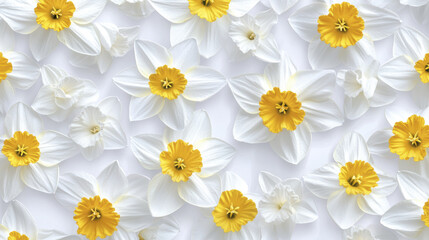 Obraz premium Bright white and yellow daffodils create cheerful floral pattern