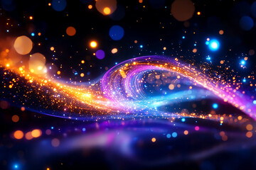 Celestial dance of abstract light threads stretching and curling, glowing softly and intertwining in a graceful, ethereal display of illumination and energy