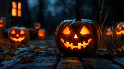 Social media post pictures of Halloween pumpkin lights at night