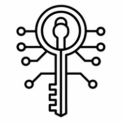 Cybersecurity Encryption Key Icon Line Art on White Background