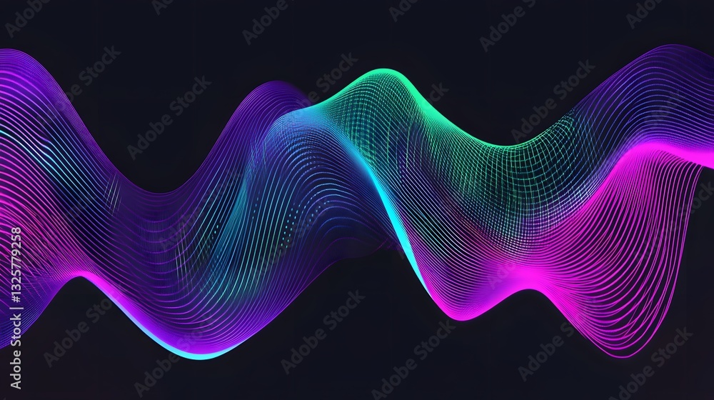 Poster abstract waveform graphic displayed with neon color gradients
