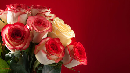 bouquet de roses sur un fond rouge