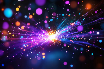 Fototapeta premium A dazzling explosion of glittering fairy dust in violet, cyan, and rose hues radiating powerful magical energy from a central light source, creating an enchanting aura