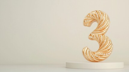 Fototapeta premium Sparkling Gold Number 3 Luxury Jewel 3D Render
