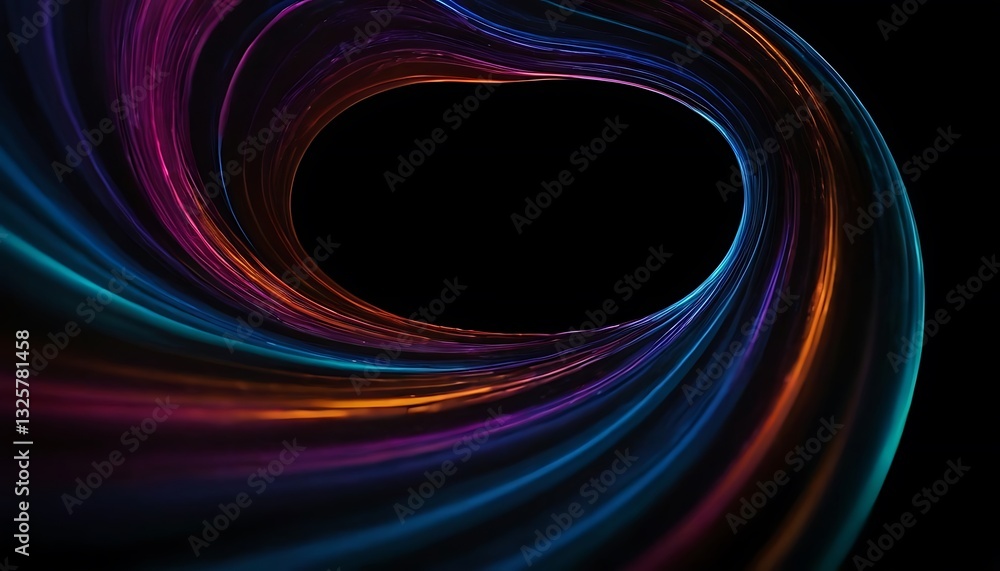 Poster fluid 3d renders holographic iridescent neon curved waves in motion on a dark background. gradient d