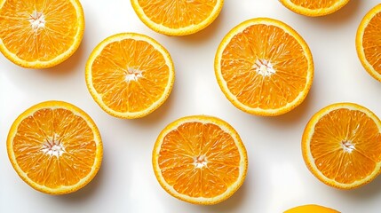 Fototapeta premium High angle of halves of fresh oranges placed