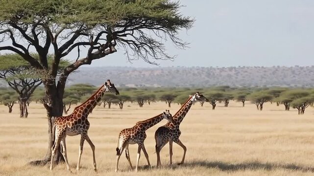 Breathtaking Footage of a Family of Giraffe Walk Through Tsavo Reserve