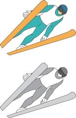 スキー、クロスカントリー競技の選手のイラストセット