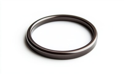 Close-up of a round metal ring with a smooth surface on a white background.
