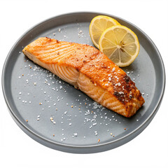 grilled salmon steak with lemon
