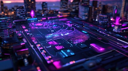 Futuristic Cityscape with Vibrant Neon Lights and Cybernetic Design