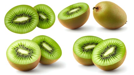 Fototapeta premium Set of kiwi fruit with slices isolated on white