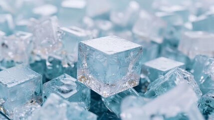 Sparkling Ice Cubes  Close up  Crystal  Refreshing  Texture  Background  Cool  Frozen  Wat
