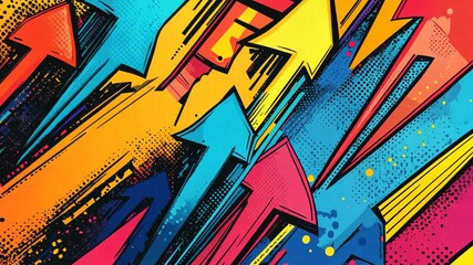 Vibrant retro arrows in dynamic pop art motion - Powered by Adobe