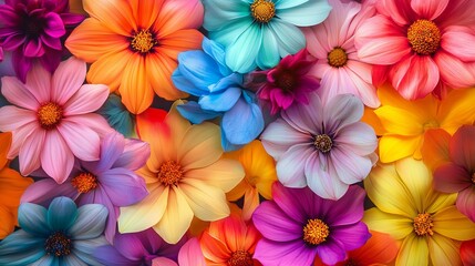 Vibrant floral background with assorted colorful blooms in full bloom, perfect for spring and summer nature themes
