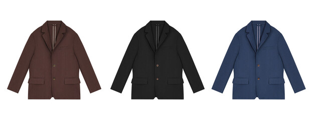 Set of classic cotton mens suit jacket isolated on white background.