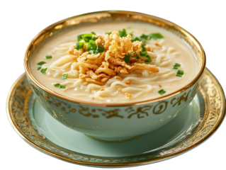 close up, Sheer Khurma Seviyan consumed especially on Eid or any other festival with dry fruits toppings in a bowl. PNG file isolated on transparent background cut out, clipping path, social media, 