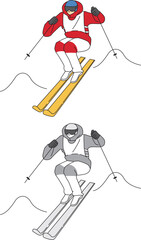 スキー、モーグル競技の選手のイラストセット