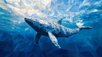 Fototapeta na wymiar Lowpoly Whale Underwater in Blue Ocean