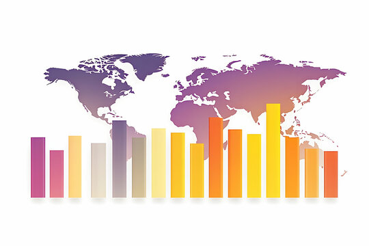 Colorful bar graph with a world map background.